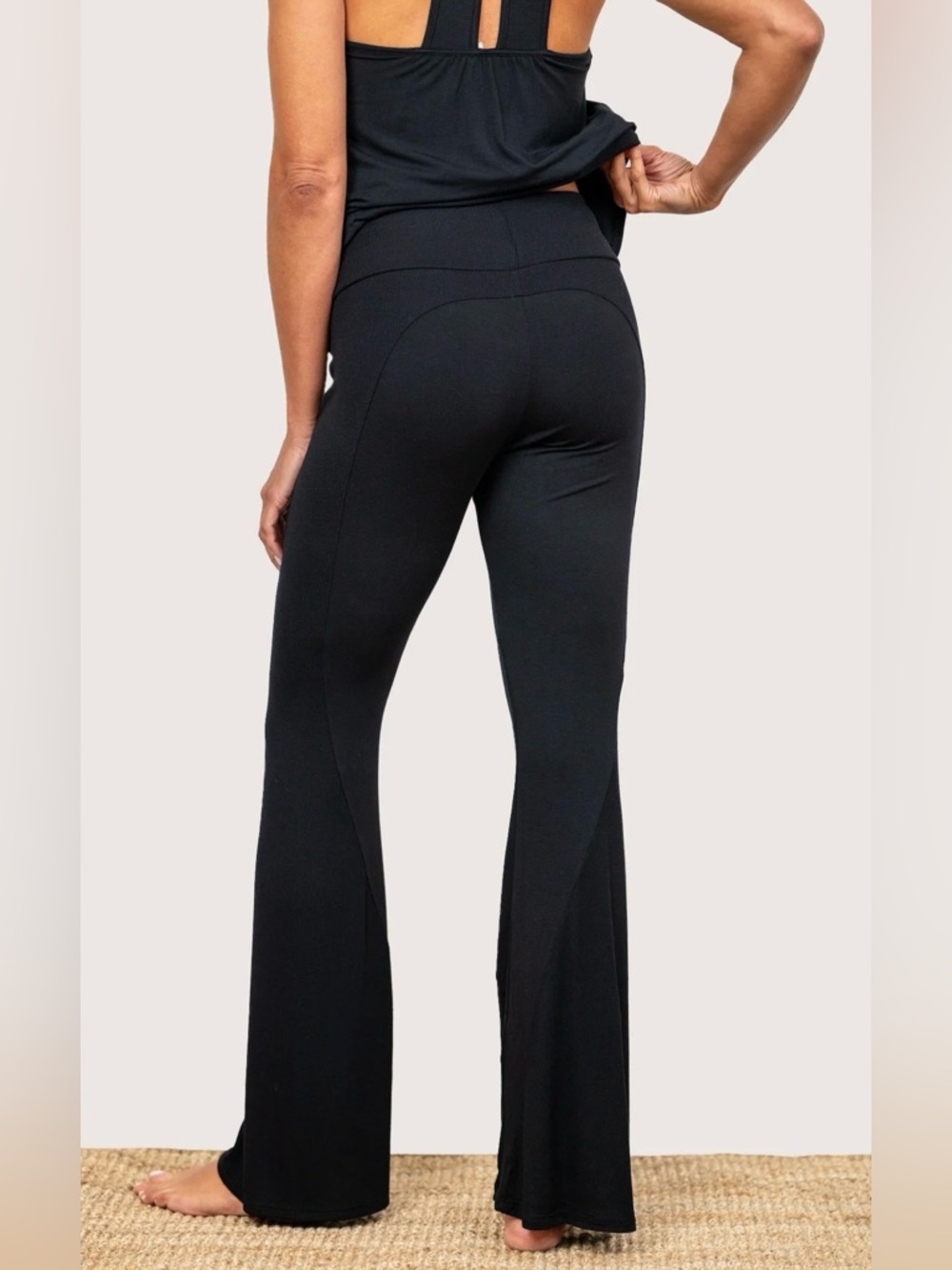 JJ Winks Happy Hour Pants Womens L Black Modal Flare Leg Lounge Sweatpants‎ Yoga